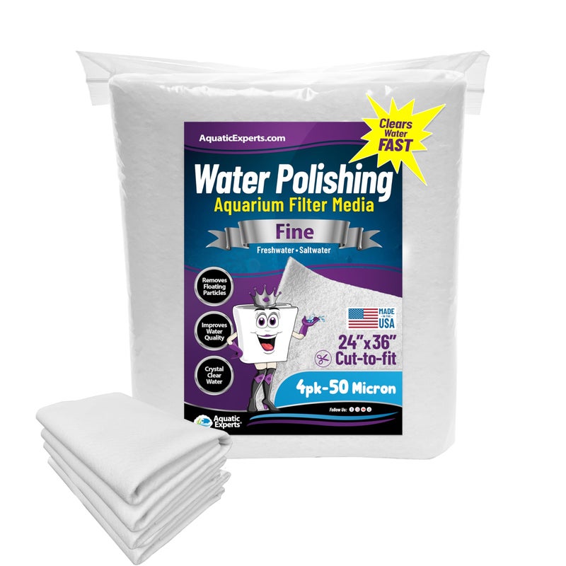 Aquatic Experts Aquarium Polishing Filter Pad, Water Polishing Pad for Aquarium Filters, Filter Floss for Fish Tank Filters, (50 Micron, 24" x 36" - 4 Pack) - Image 1